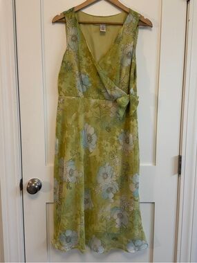 Merona Floral Wrap Midi Dress Chartreuse 12